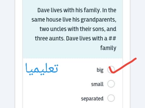 Dave lives with his family. In the same house live his grandparents, two uncles with their sons, and three aunts. Dave lives with a ## family
