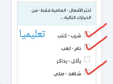 اختر الأفعال - الماضية فقط - من الخيارات التالية