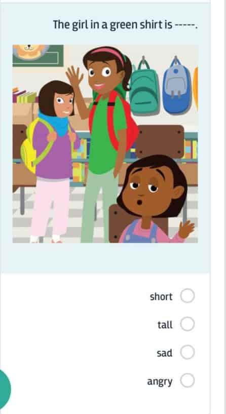 The girl in a green shirt is -----.