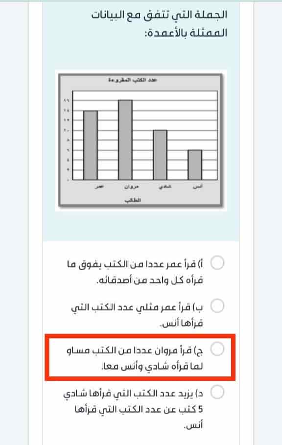 الجملة التي تتفق مع البيانات الممثلة بالأعمدة: