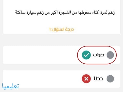 زخم ثمرة أثناء سقوطها من الشجرة أكبر من زخم سيارة ساكنة صواب خطأ